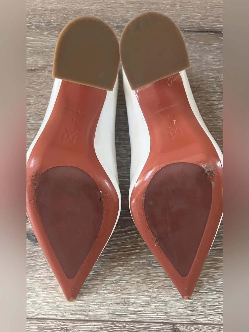 Amina Muaddi White Patent Pointed-Toe Women's Pumps - Picture 5 of 5
